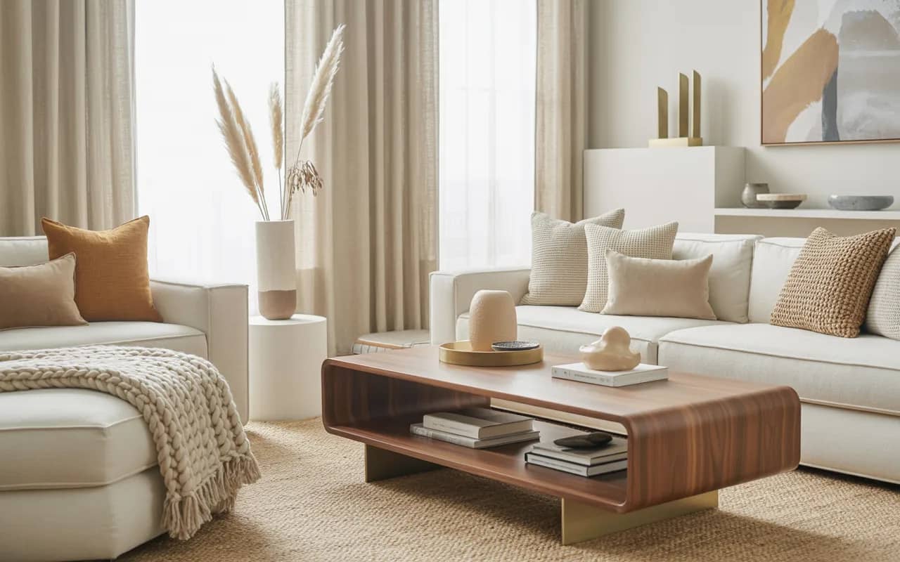 Complete home interior with cohesive room decor, neutral colors, layered textures, modern furniture, stylish accents, Pinterest-ready photography”