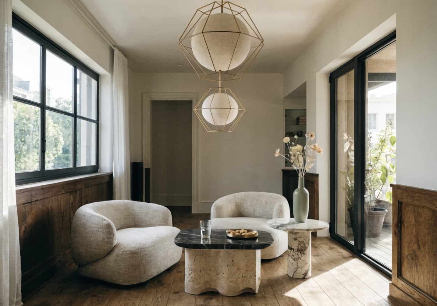 low-profile furniture in small living room, modern minimalist decor, open feel