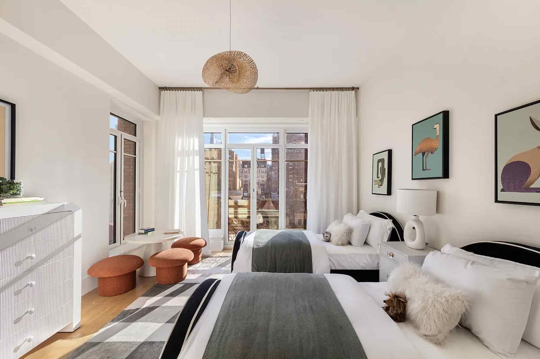 Teen boy bedroom with neutral walls, bold accents, minimalist furniture, functional storage, Pinterest interior photography